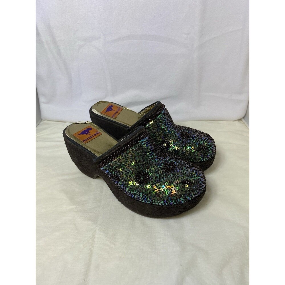 Rocket dog Women's Brown Iridescent Sequined Beaded Platform High Heels Size 9M